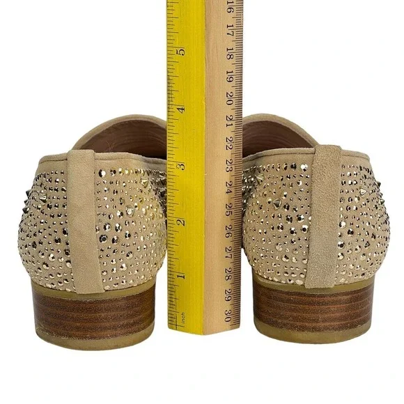 Stuart Weitzman Slipbeads Studded Gold ASO Hart of Dixie Heel Loafers 8.5 FLAW - Picture 6 of 12